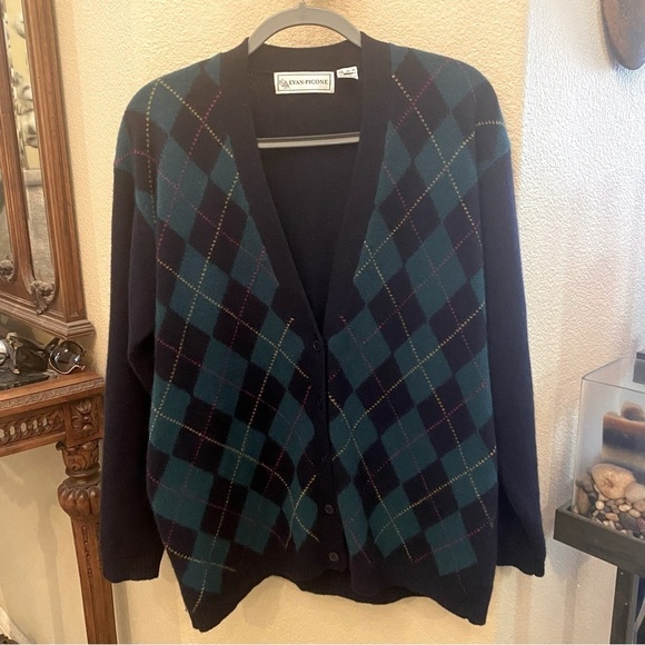 Vintage EVAN-PICONE Women Lambswool Rabbit Hair Blend Argyle Cardigan-Medium - Picture 1 of 9
